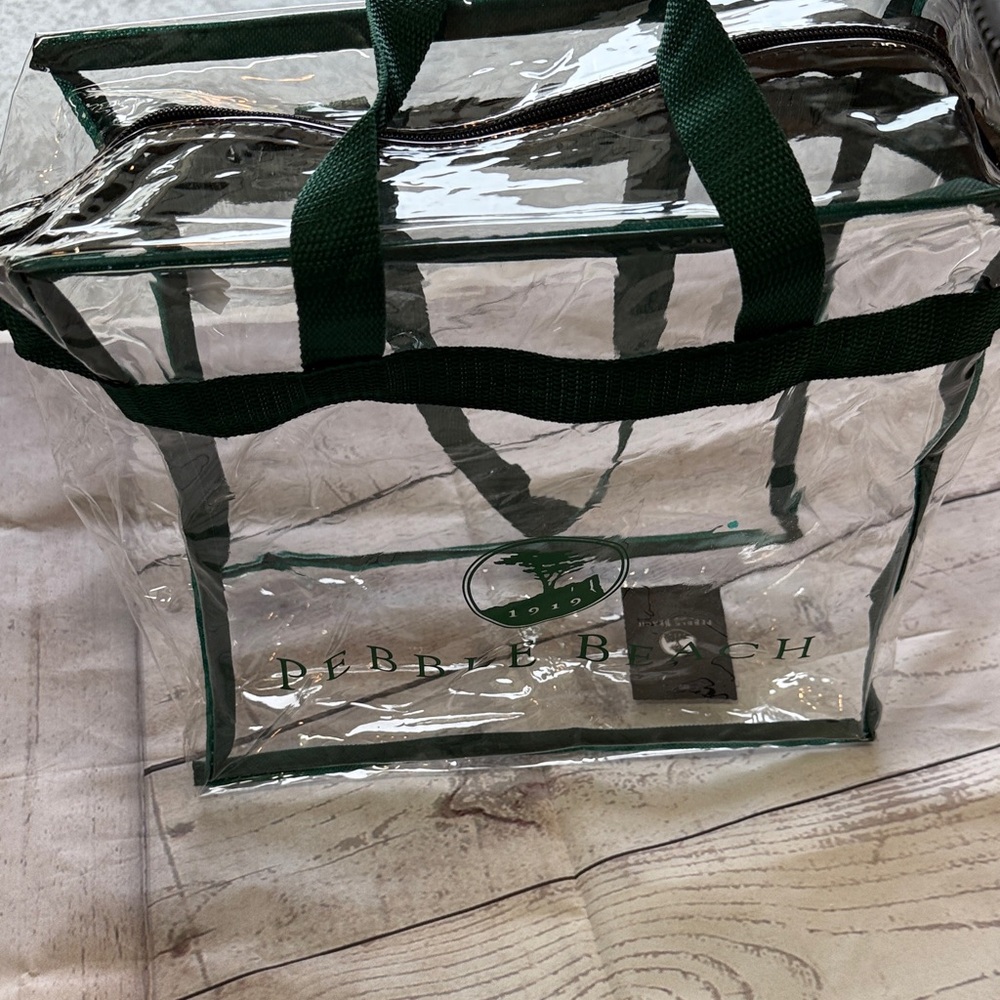 Pebble Beach Clear Tote Bag with Green Trim NWT